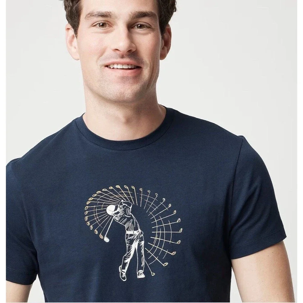J Crew T-Shirt Mens Small Blue Golf Swing Graphic Tee Cotton Crewneck CP848 NWT